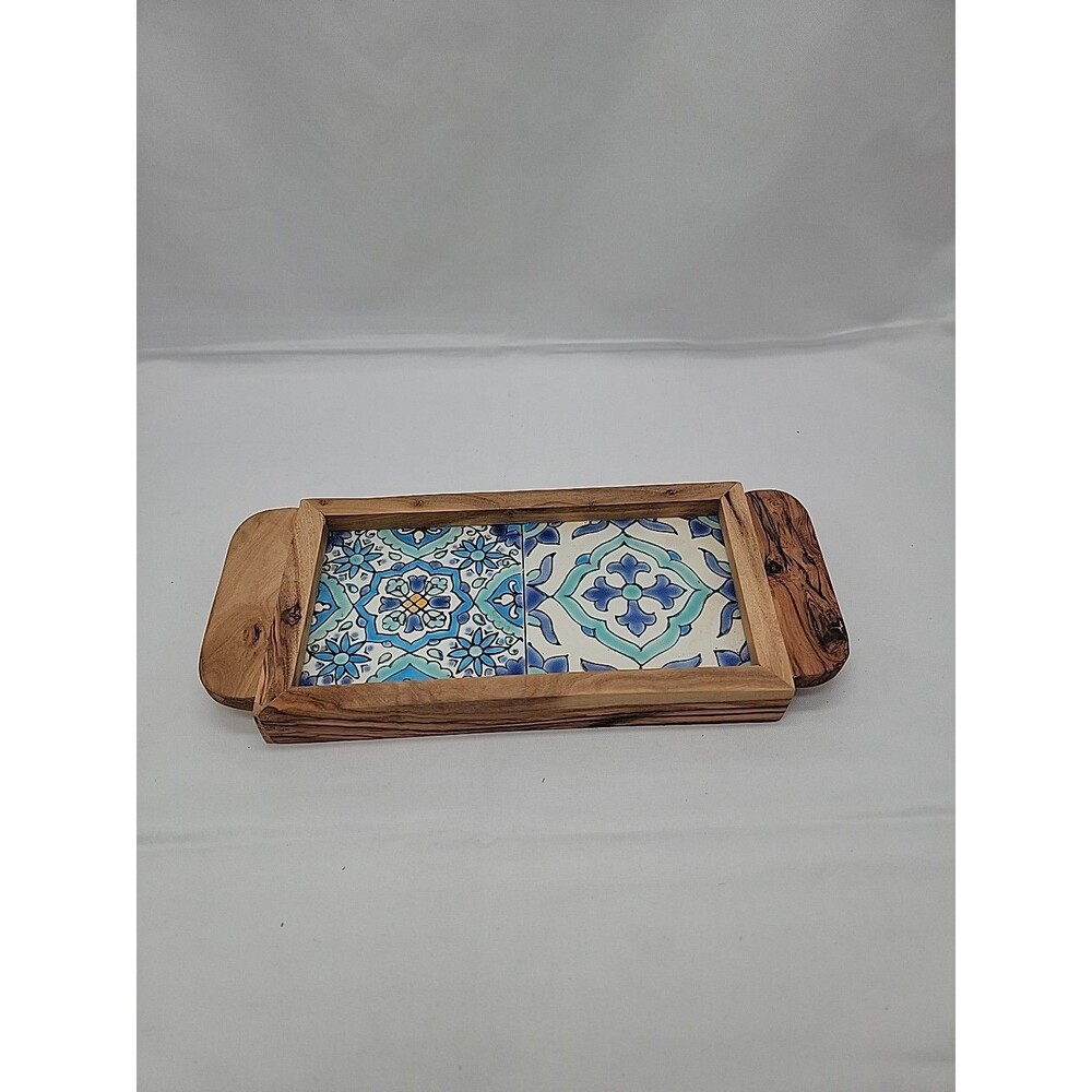 Olive Wood Tunisian Tiled Snack Tray 10.5x4.5